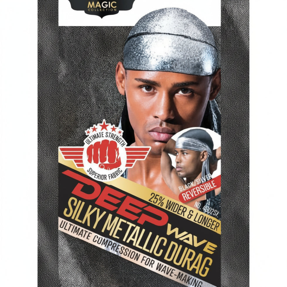 magic collection deep wave silky metallic durag silver wave training hair protection durag for frizz control secure styling and sleep wear