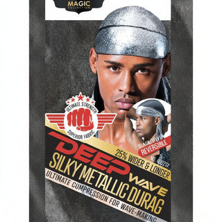magic collection deep wave silky metallic durag silver wave training hair protection durag for frizz control secure styling and sleep wear