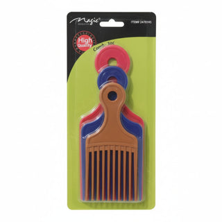 Magic Collection plastic pik comb 3pc set for afro curly hair detangling lifting and styling control