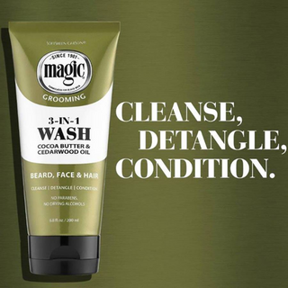 magic grooming 3 in 1 wash 6.8oz beard face hair cleanse detangle grooming shampoo soft fresh clean multi purpose men care product