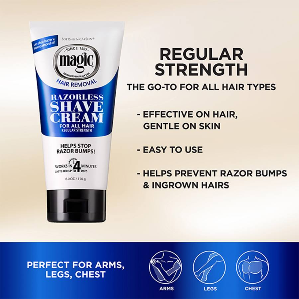 magic hair removal razorless shave cream 6oz regular strength smooth skin no razor stop razor bumps hair removal grooming product