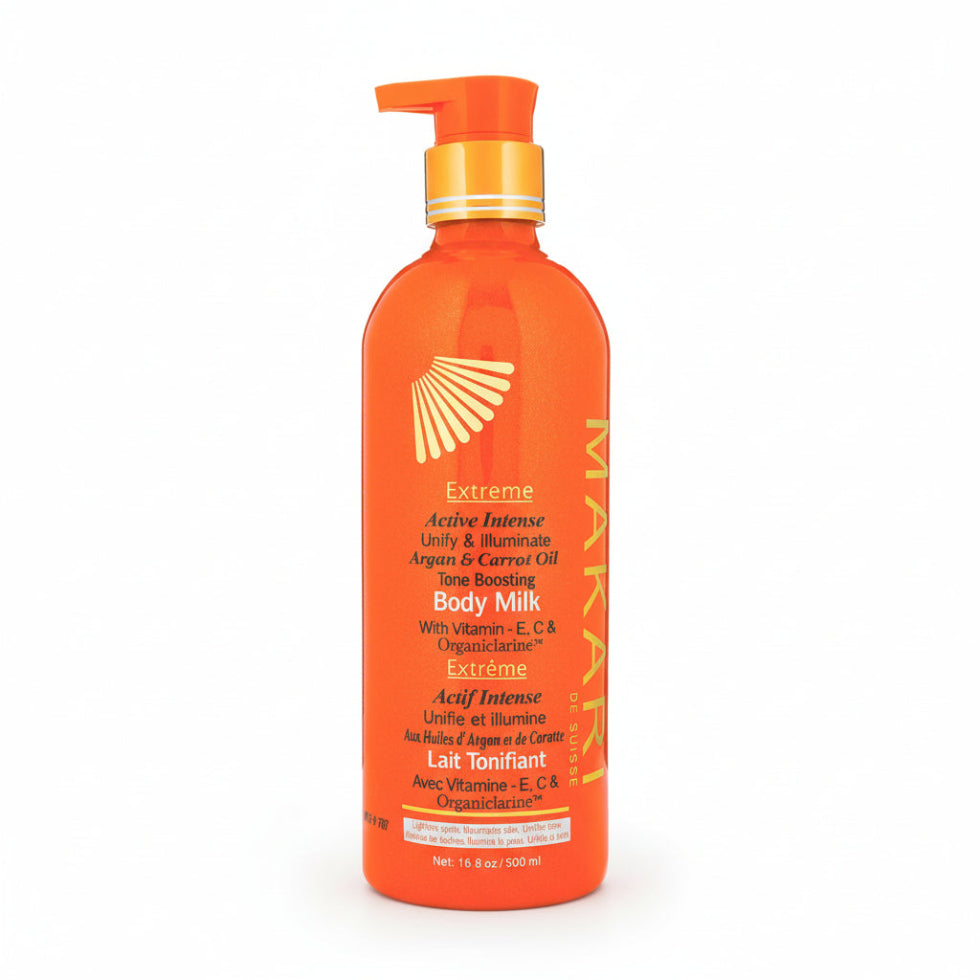 Makari argan carrot body milk 500ml brightening hydrating tone boosting smooth glowing skin