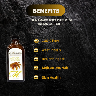 Mamado 100% pure West Indian castor oil 150ml hair growth and skin care oil for scalp nourishment stronger hair and deep moisturization