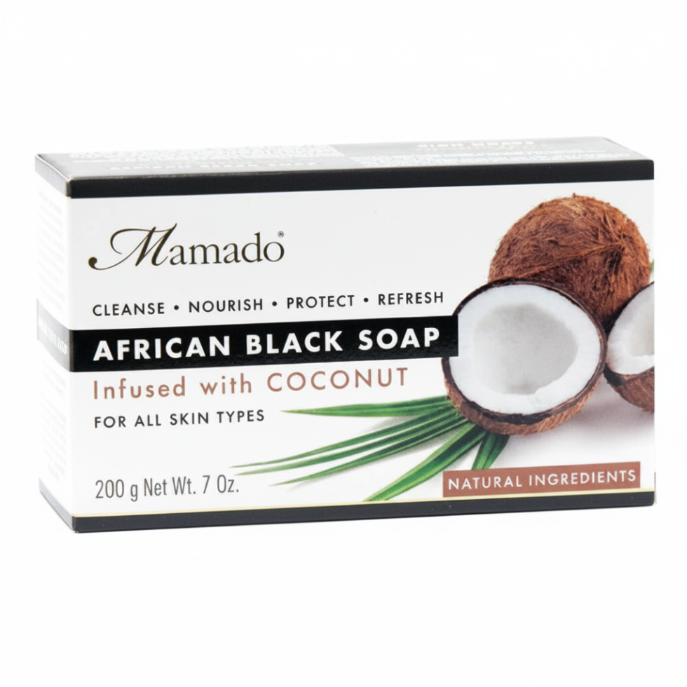Mamado african black soap with coconut 200g cleanse soothe and hydrate skin for soft smooth and healthy looking skin