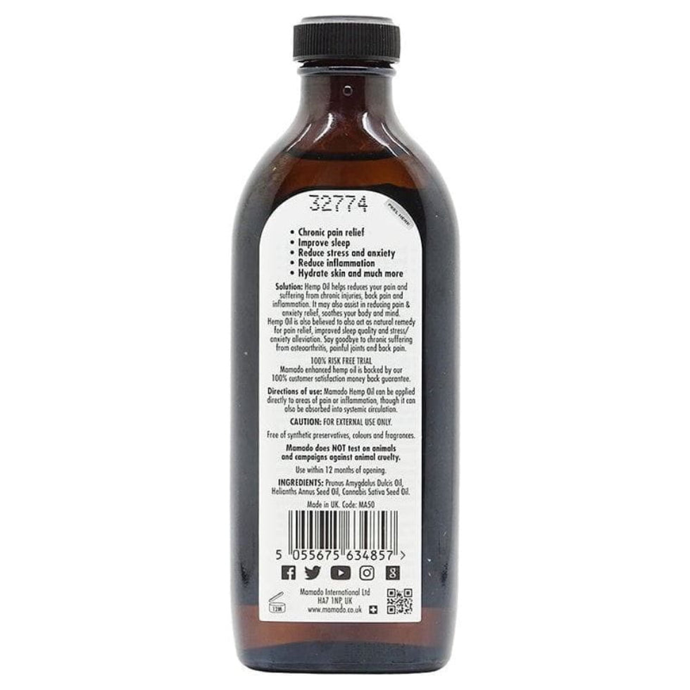 Mamado enhanced hemp oil 150ml hydrating and nourishing skin and hair oil for moisture softness and healthy shine