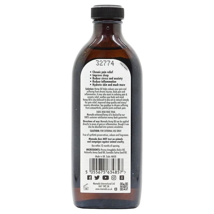 Mamado enhanced hemp oil 150ml hydrating and nourishing skin and hair oil for moisture softness and healthy shine