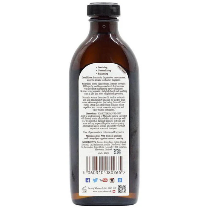 Mamado natural lavender oil 150ml calming skin care and aromatherapy oil for hair skin massage and daily moisture care