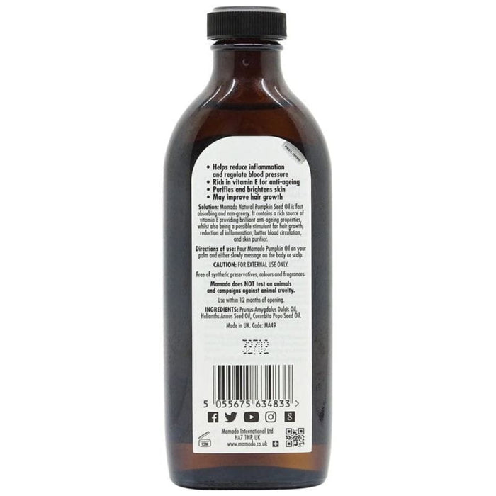 Mamado natural pumpkin seed oil 150ml nourishing oil for skin hair and scalp care for moisture softness and healthy shine