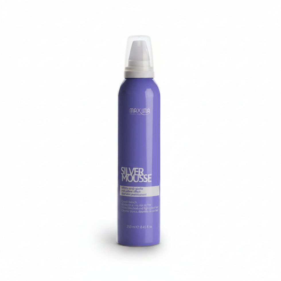 maxima silver mousse 250ml anti brass toning foam for blonde and grey hair shine and volume