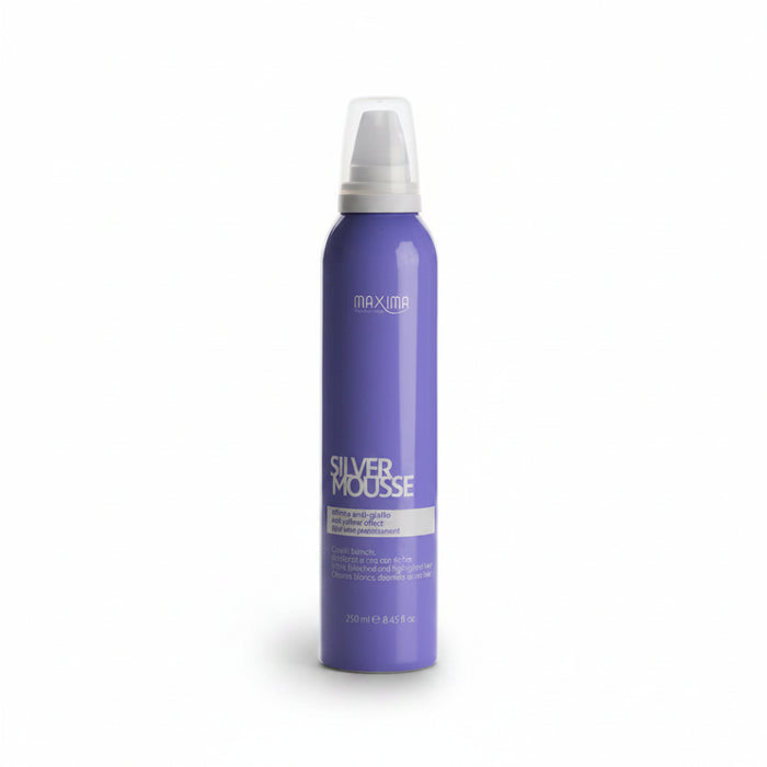 maxima silver mousse 250ml anti brass toning foam for blonde and grey hair shine and volume
