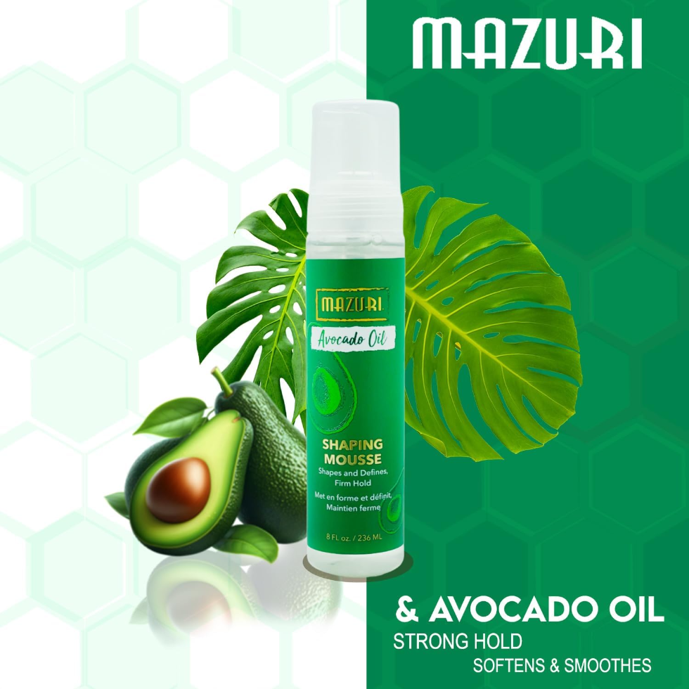 mazuri avocado oil shaping mousse 567g nourish define add volume natural hair styling foam for frizz free bouncy and voluminous curls and waves