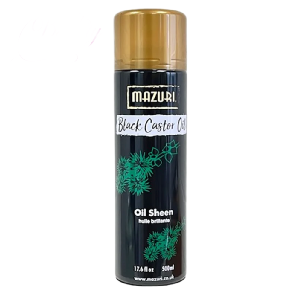 mazuri black castor oil sheen spray 500ml shine smooth finish frizz control moisturizing hair spray for glossy healthy looking hair