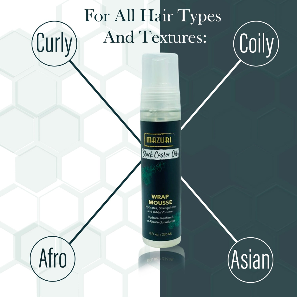 mazuri black castor oil wrap mousse for curl definition volume shine soft frizz control hair