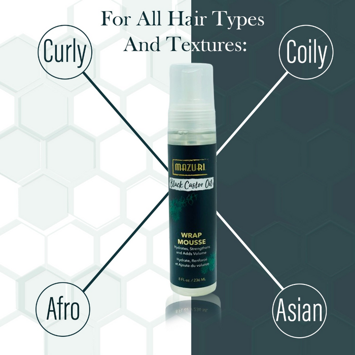 Mazuri Black Castor Oil Wrap Mousse | Define Curls, Volume & Shine Boost