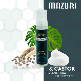 Mazuri Black Castor Oil Wrap Mousse 236ml-- Define Curls, Add Volume & Shine