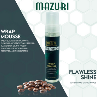 Mazuri Black Castor Oil Wrap Mousse 236ml-- Define Curls, Add Volume & Shine
