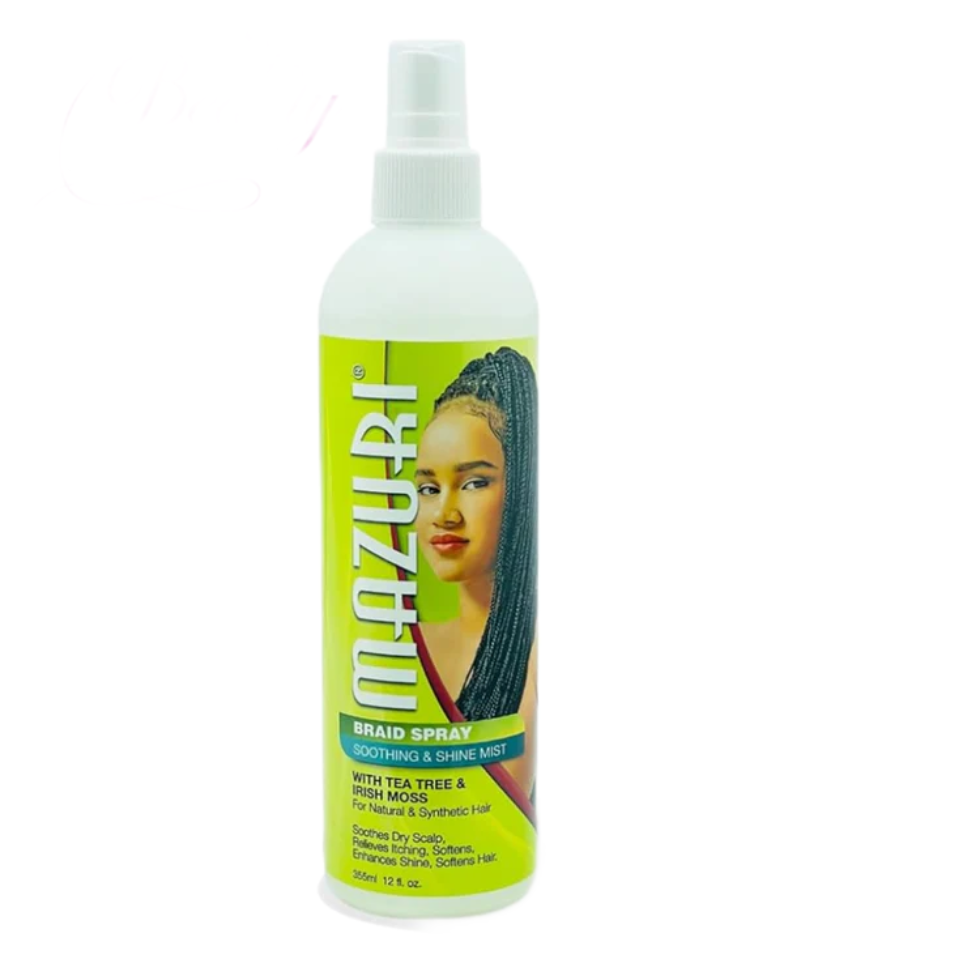 mazuri braid spray soothing shine mist 355ml tea tree and irish moss scalp soothing hydrating spray for fresh shiny healthy braids