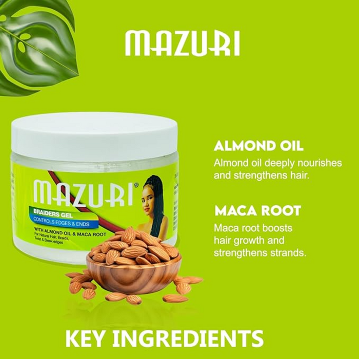 Mazuri Braiders Gel 355ml | Edge Control, Smooth Hold & Shine for Braids