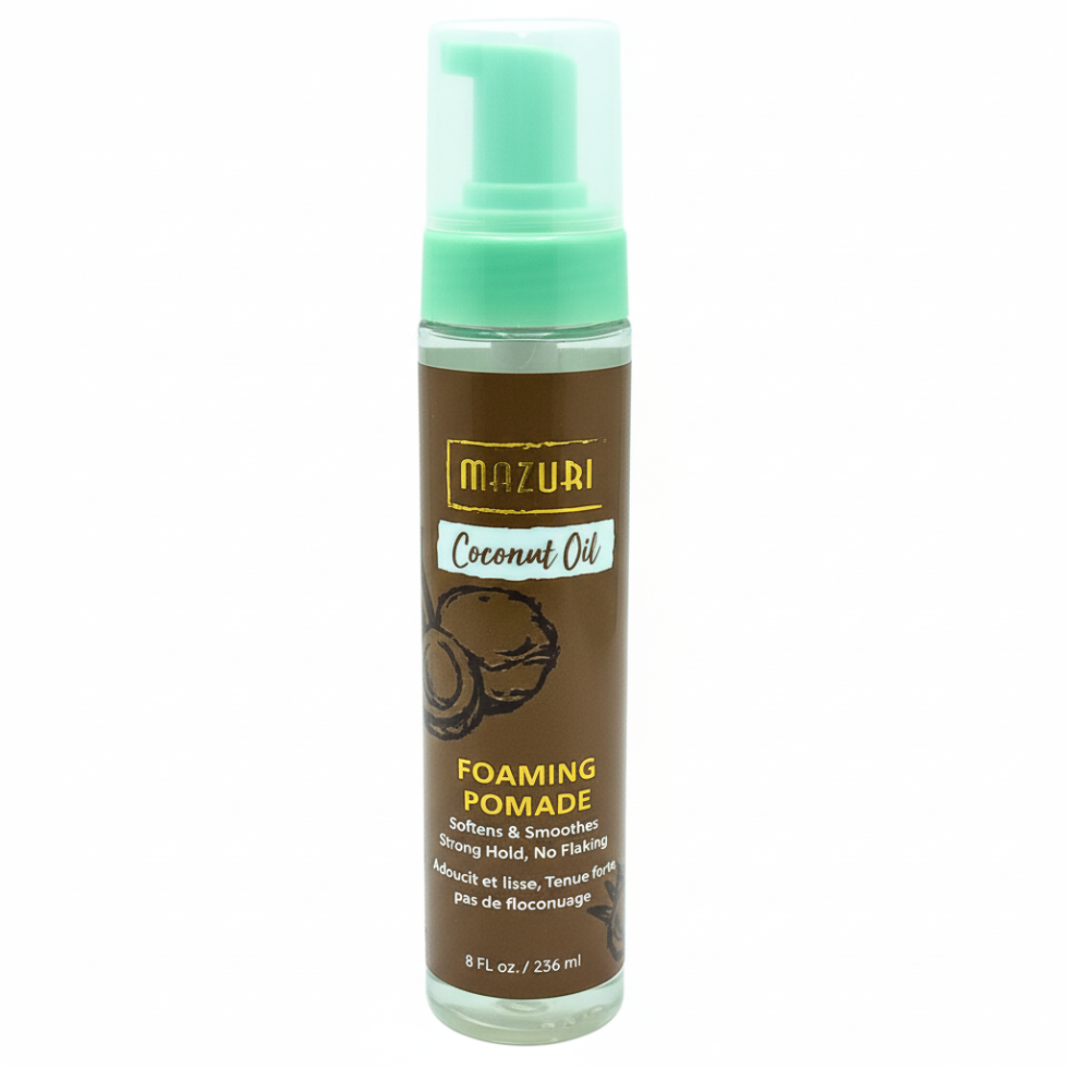mazuri coconut oil foaming pomade 237ml define moisturize natural curls frizz control styling foam for soft shiny and bouncy curly hair