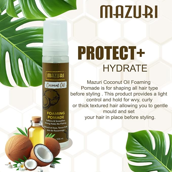 Mazuri Coconut Oil Foaming Pomade 236ml | Shine, Define & Frizz Control