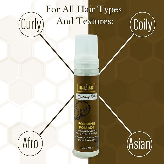 Mazuri Coconut Oil Foaming Pomade 236ml | Shine, Define & Frizz Control