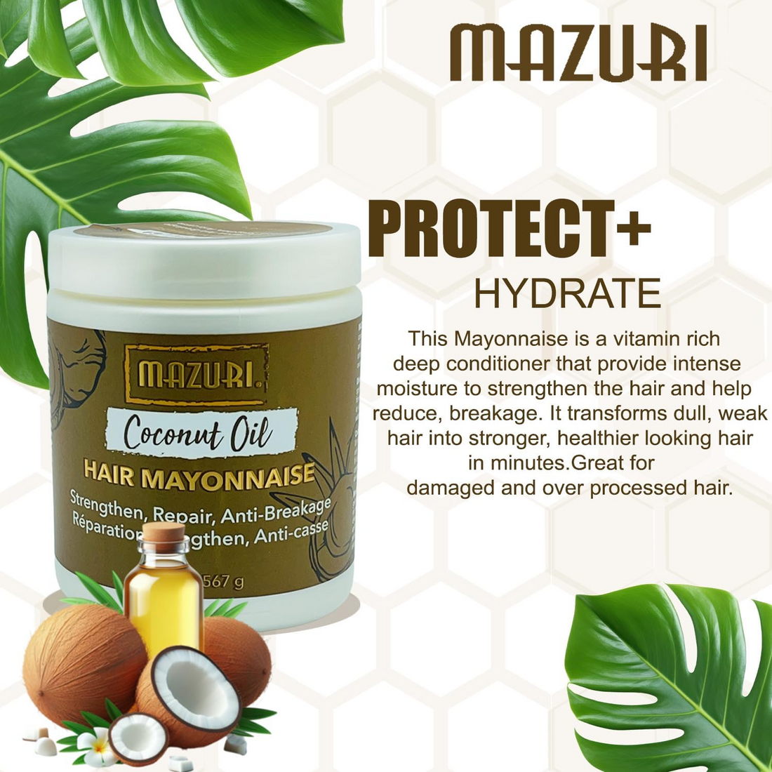 Mayonnaise capillaire à l'huile de noix de coco Mazuri 567g