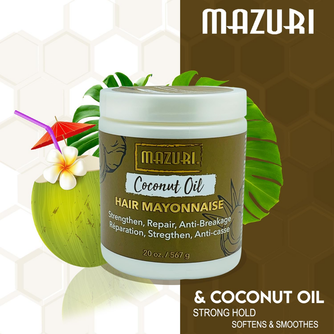 Mayonnaise capillaire à l'huile de noix de coco Mazuri 567g