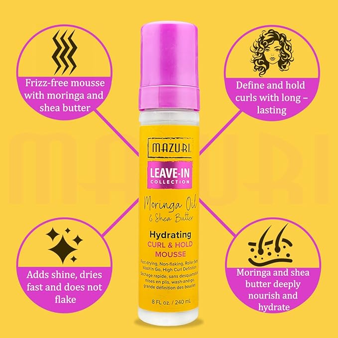 Mazuri Moringa Oil & Shea Butter Curl & Hold Mousse 240ml-- Hydrate & Define Curls