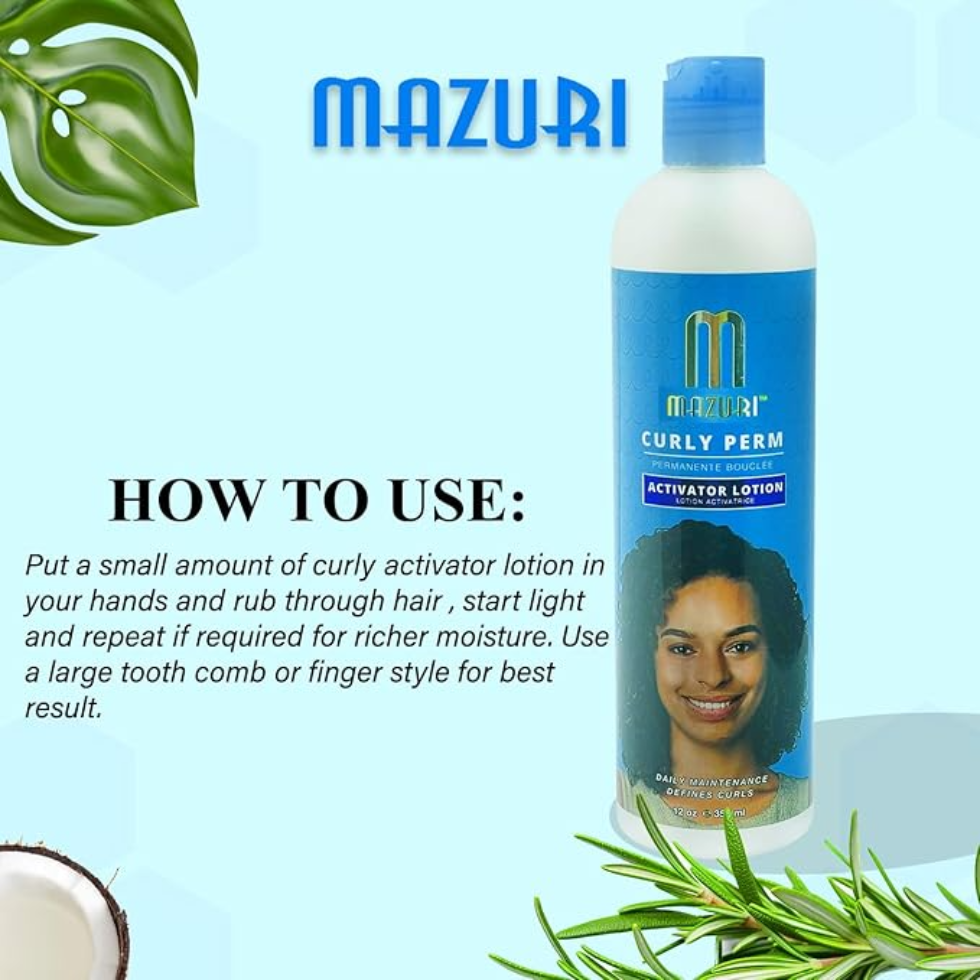 mazuri curly perm activator lotion 12oz for defining moisturizing enhancing soft frizz free curls