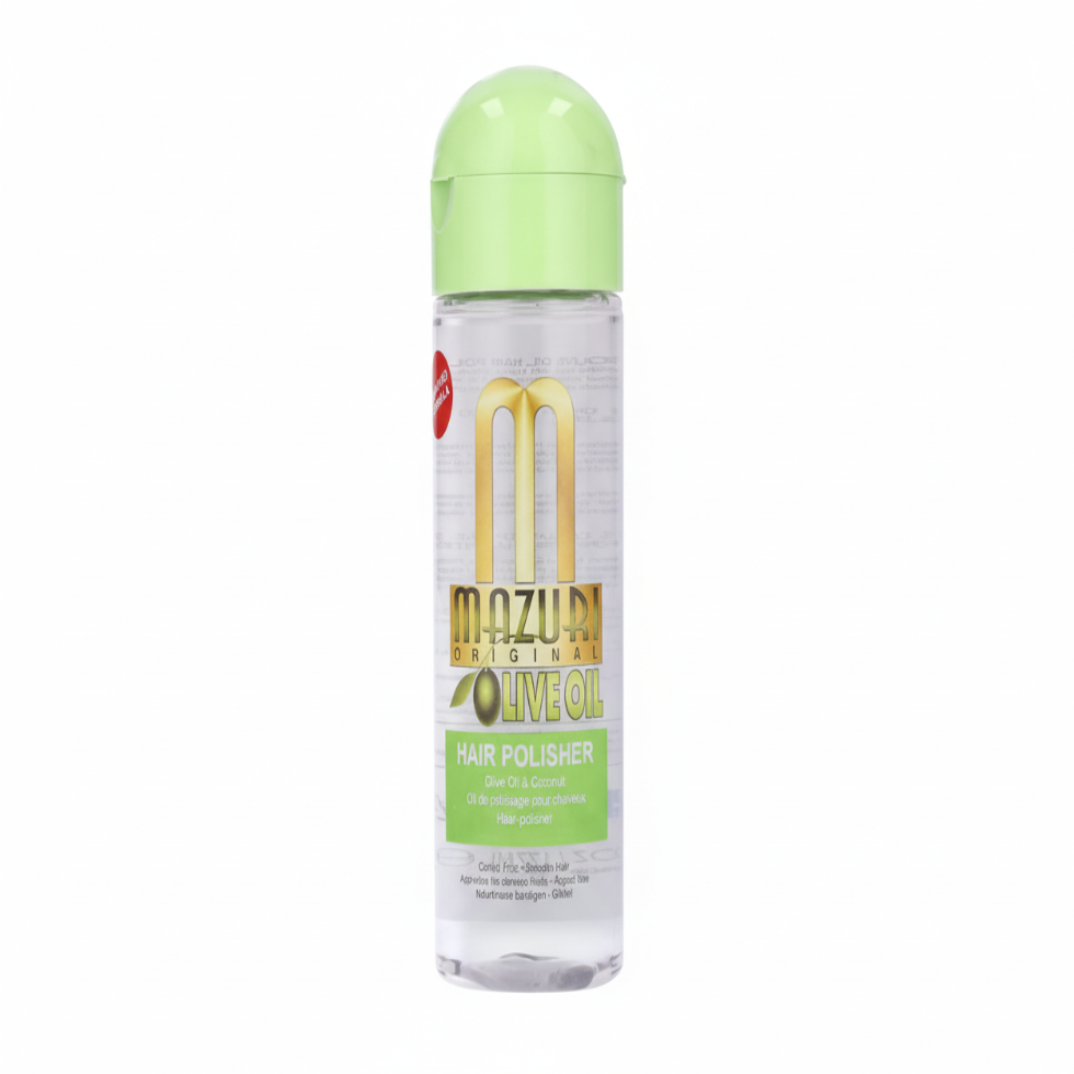 mazuri olive oil hair polisher 6oz smooth shine frizz control heat protection silky hair serum