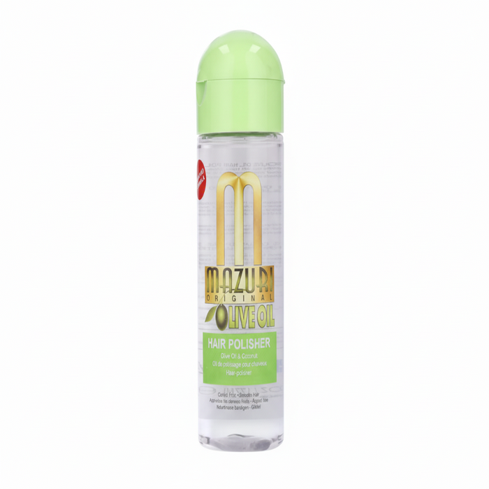 mazuri olive oil hair polisher 6oz smooth shine frizz control heat protection silky hair serum