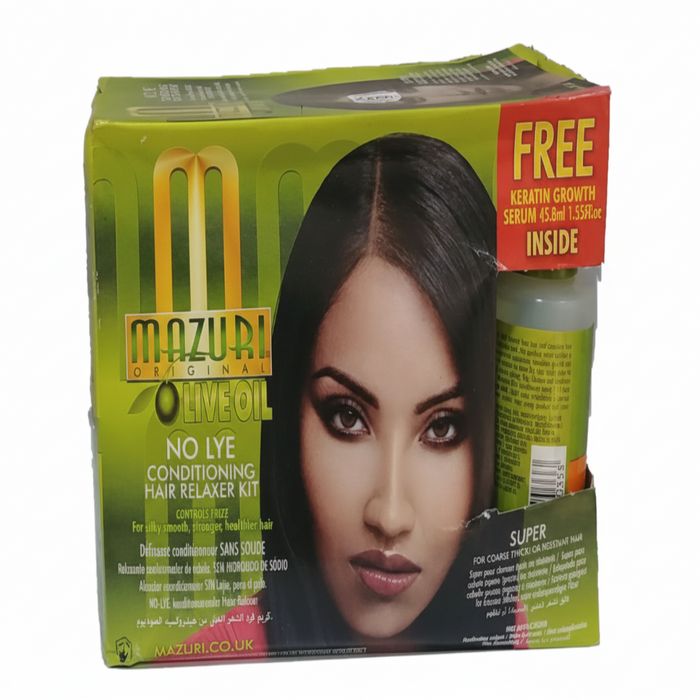 mazuri olive oil no lye conditioning hair relaxer kit super formula one application smooth straight frizz free hair