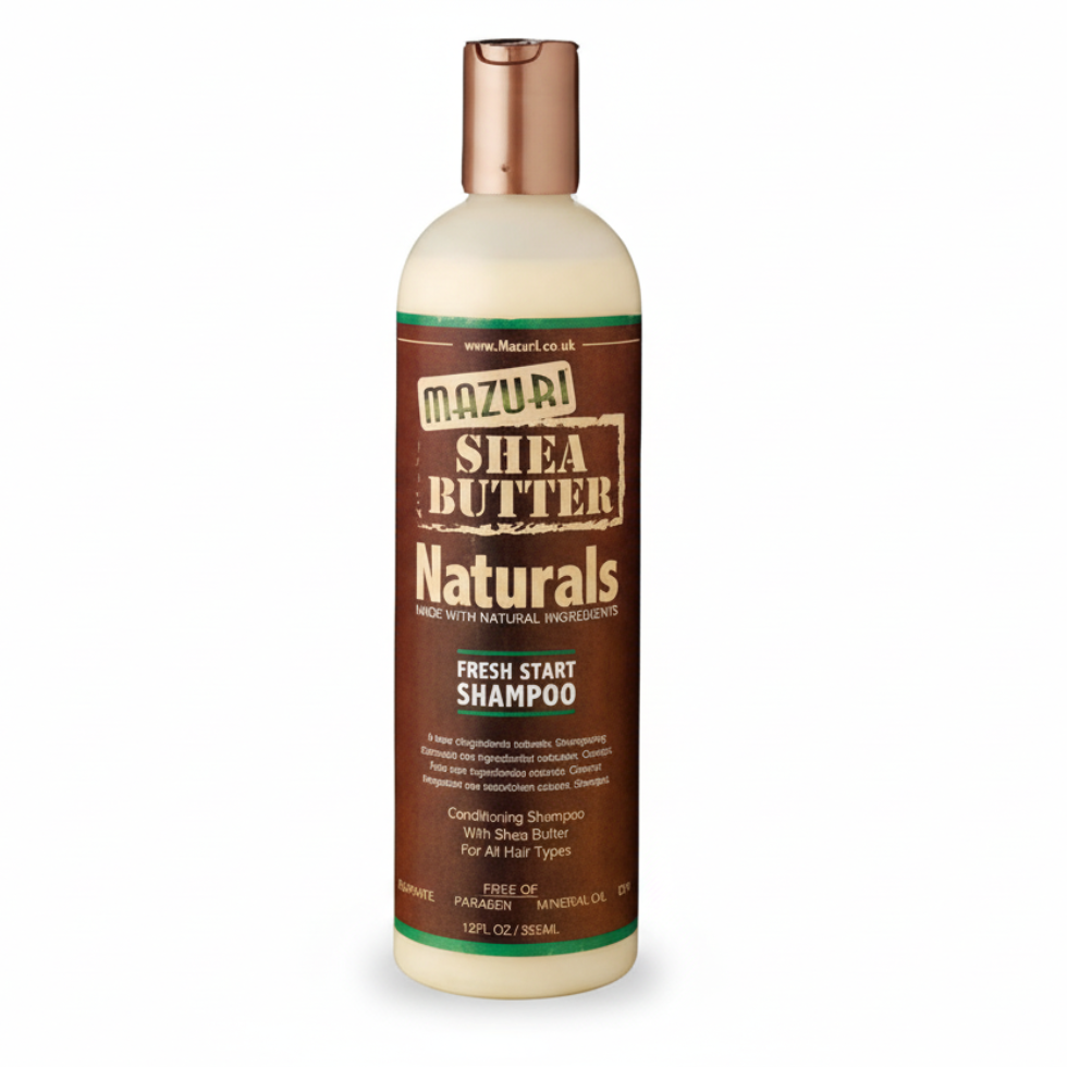 Mazuri Shea Butter Fresh Start Shampoo gently cleanses, hydrates & strengthens hair. Sulfate-free formula for soft, healthy, frizz-free shine.