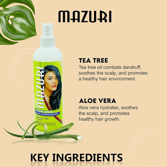 Mazuri Weave Spray 355ml | Shine & Detangling Mist with Tea Tree & Aloe