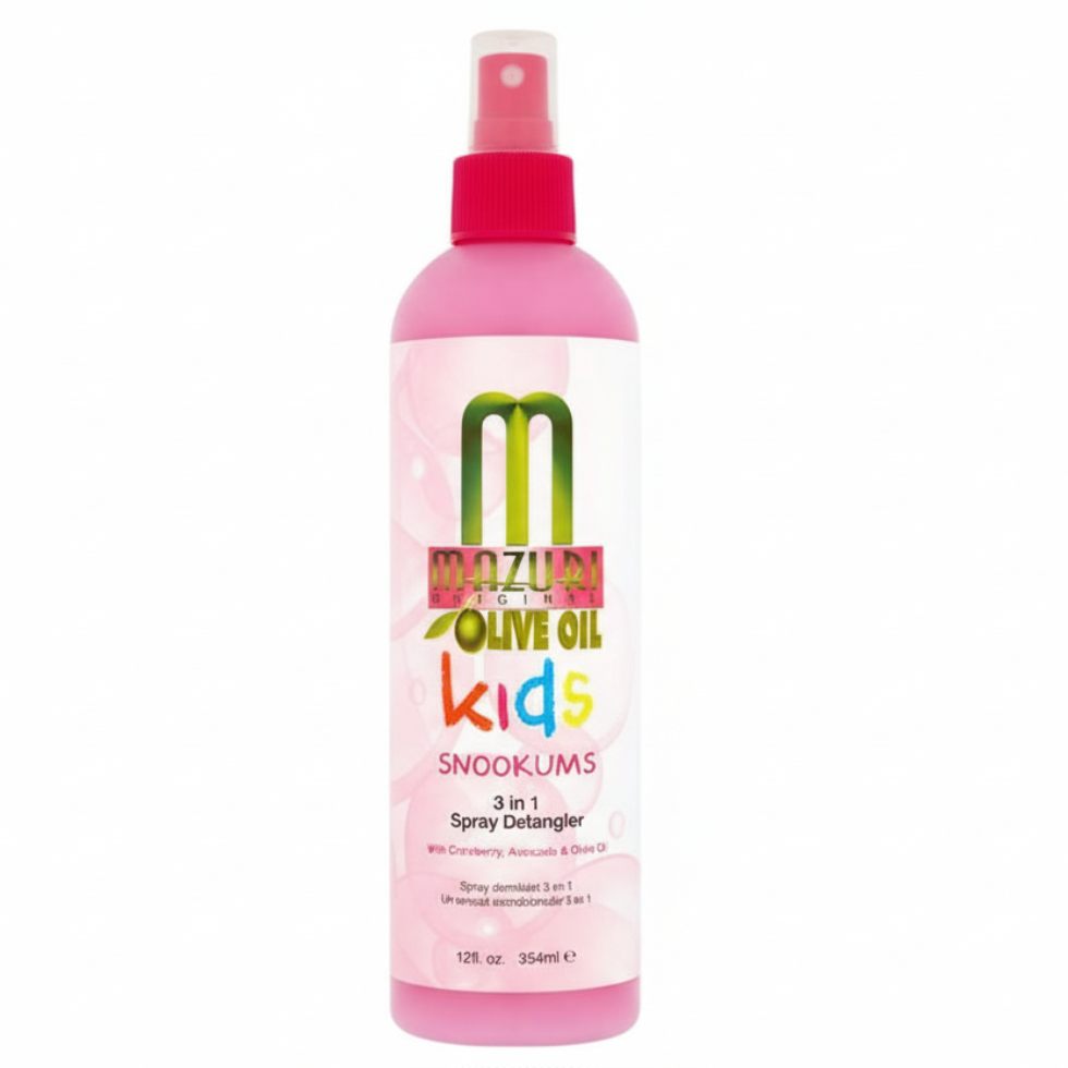 mazuri olive oil kids snookums 3 in 1 spray detangler 354ml moisturize detangle soft smooth frizz free kids hair care spray