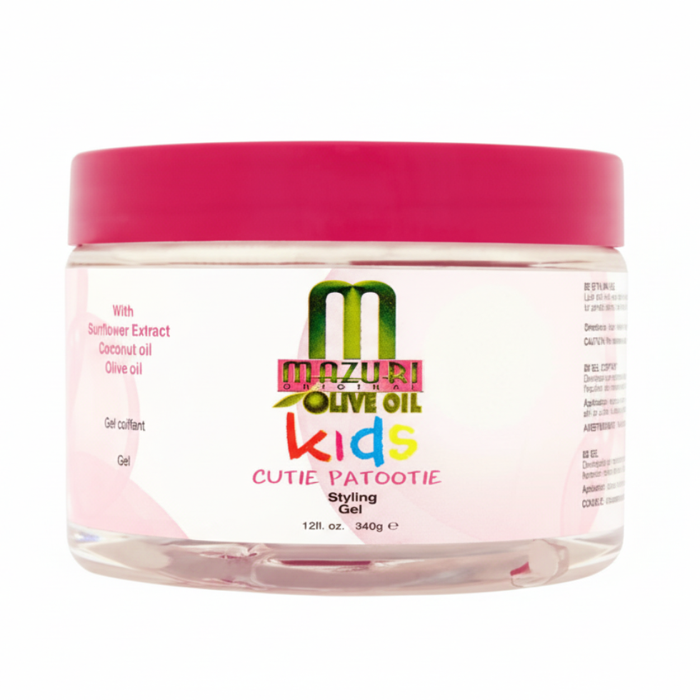 mazuri olive oil kids cutie patootie styling gel 340g frizz control shine soft smooth kids hair styling gel