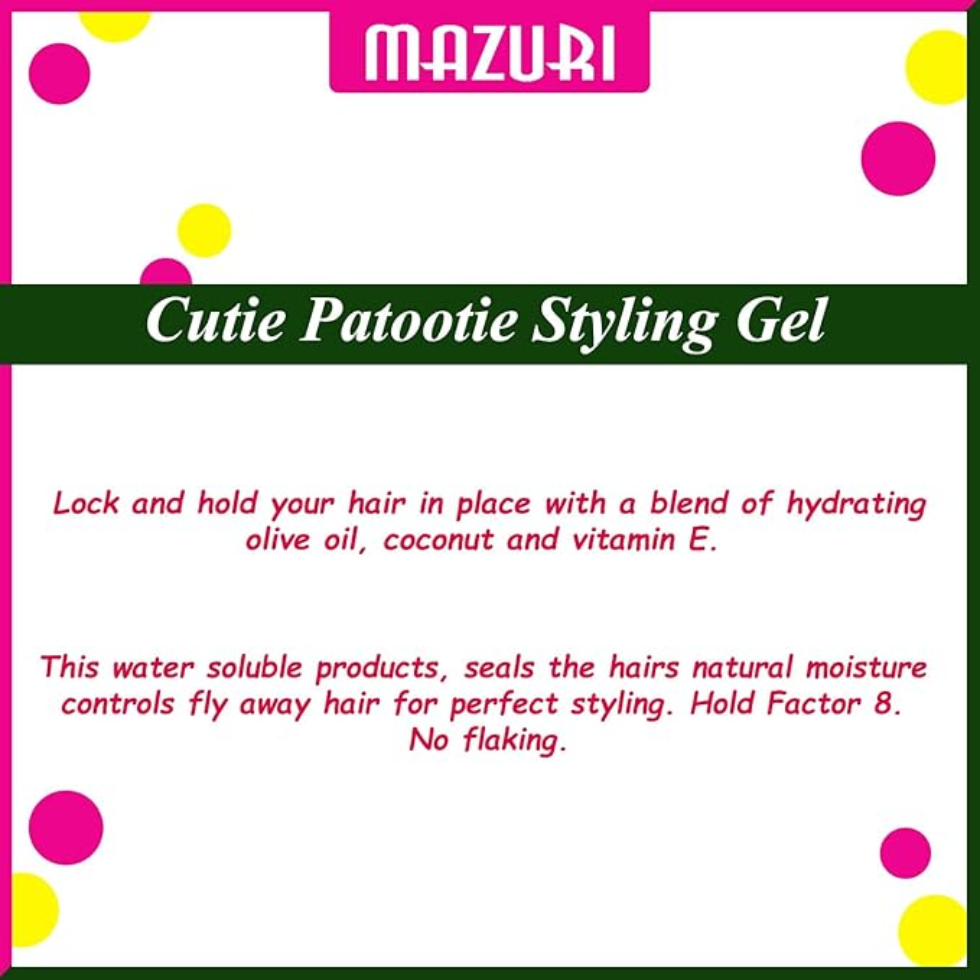 mazuri olive oil kids cutie patootie styling gel 340g frizz control shine soft smooth kids hair styling gel