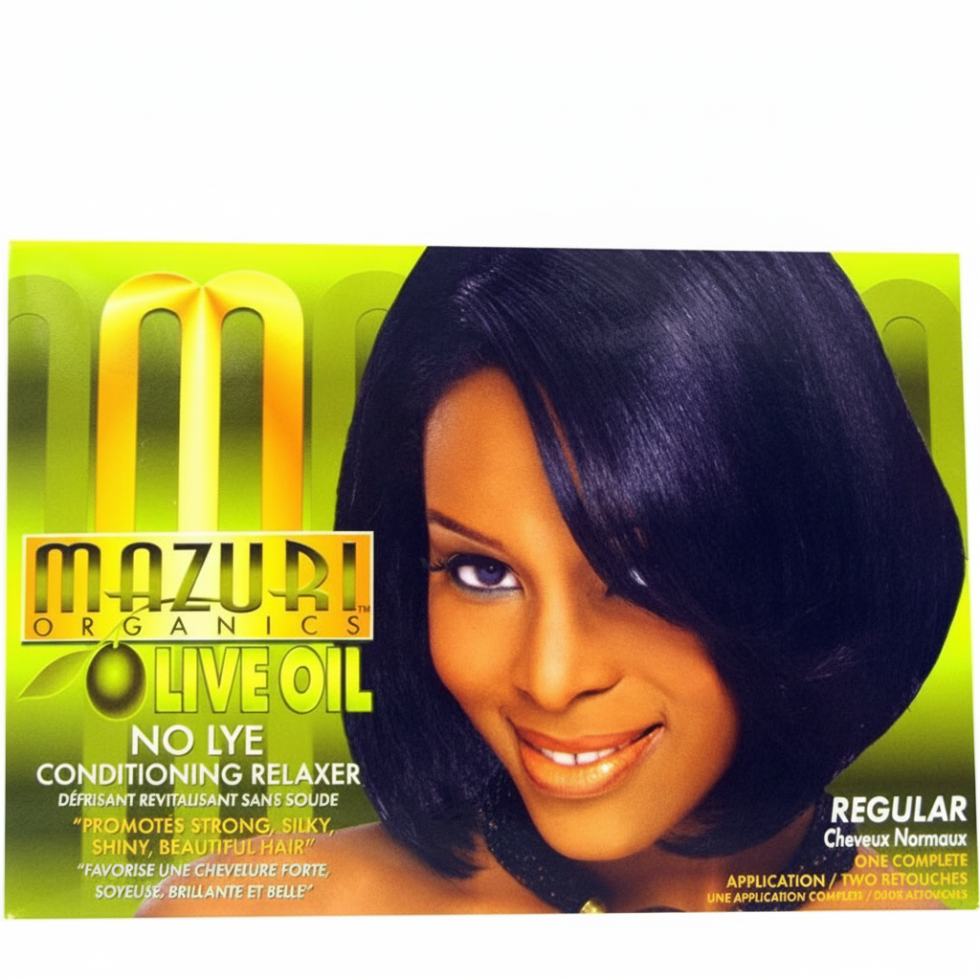 mazuri original olive oil no lye conditioning hair relaxer kit regular 1 application smooth straight frizz free hair