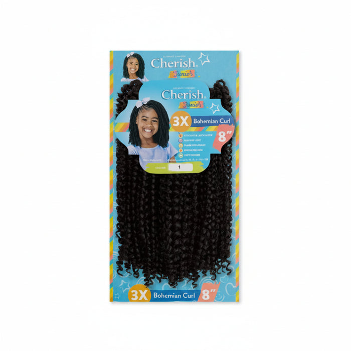 Cherish Junior Kids 3X Bohemian Curl 8 inch synthetic curly hair extensions for kids