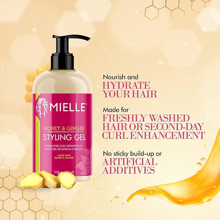 Mielle Organics Honey & Ginger Hair Gel 13oz – Curl Definition & Frizz Control