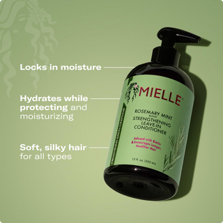 Mielle Organics Rosemary Mint Strengthening Leave-In Conditioner with Biotin – Hydrating Hair Moisturizer for Curly Hair 12oz