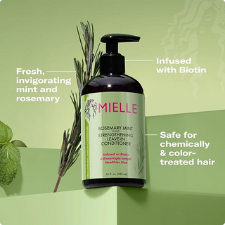 Mielle Organics Rosemary Mint Strengthening Leave-In Conditioner with Biotin – Hydrating Hair Moisturizer for Curly Hair 12oz