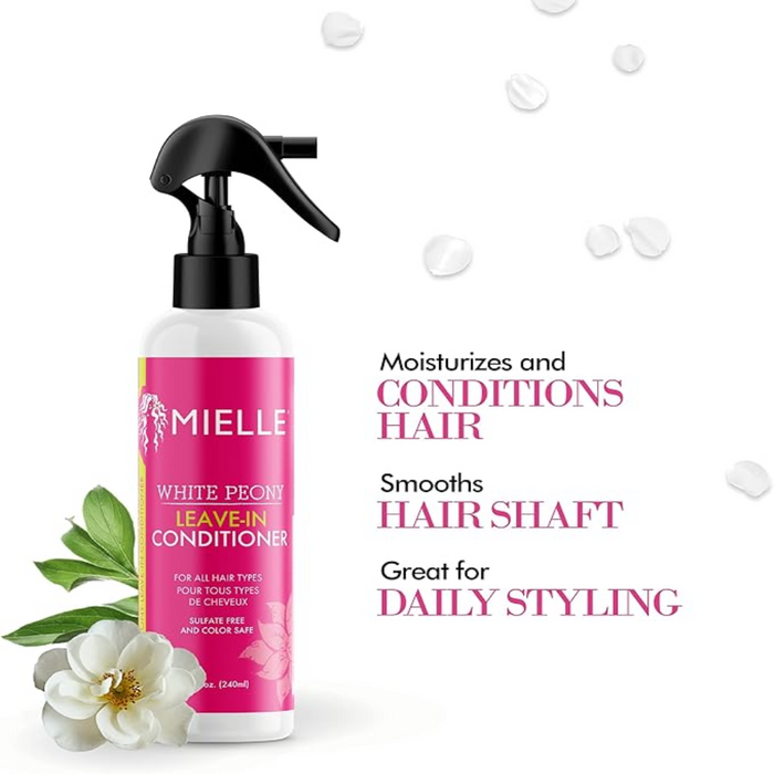 Mielle White Peony Leave-In Conditioner 8oz | Lightweight Moisturizing Hair Care