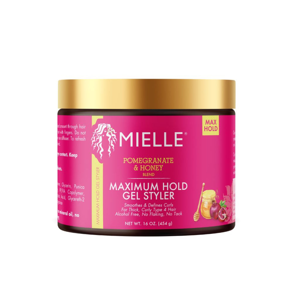 mielle pomegranate and honey maximum hold gel styler 16oz define smooth control curls frizz control styling gel for strong hold curls