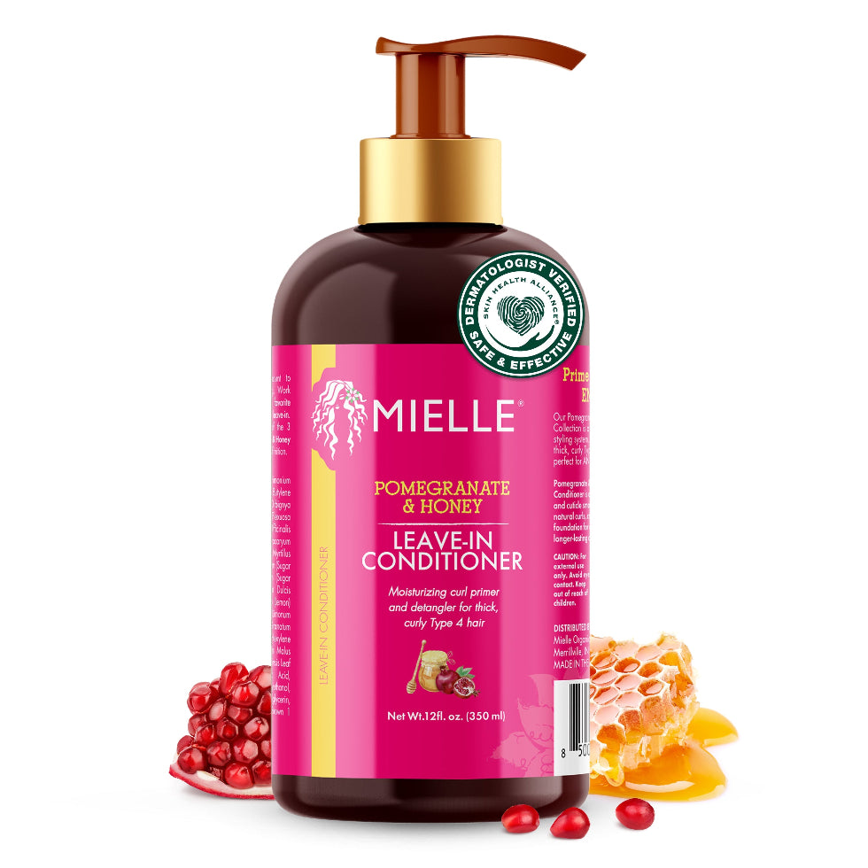 mielle pomegranate and honey leave in conditioner 12oz moisturizing detangler for curly hair frizz control and curl definition treatment