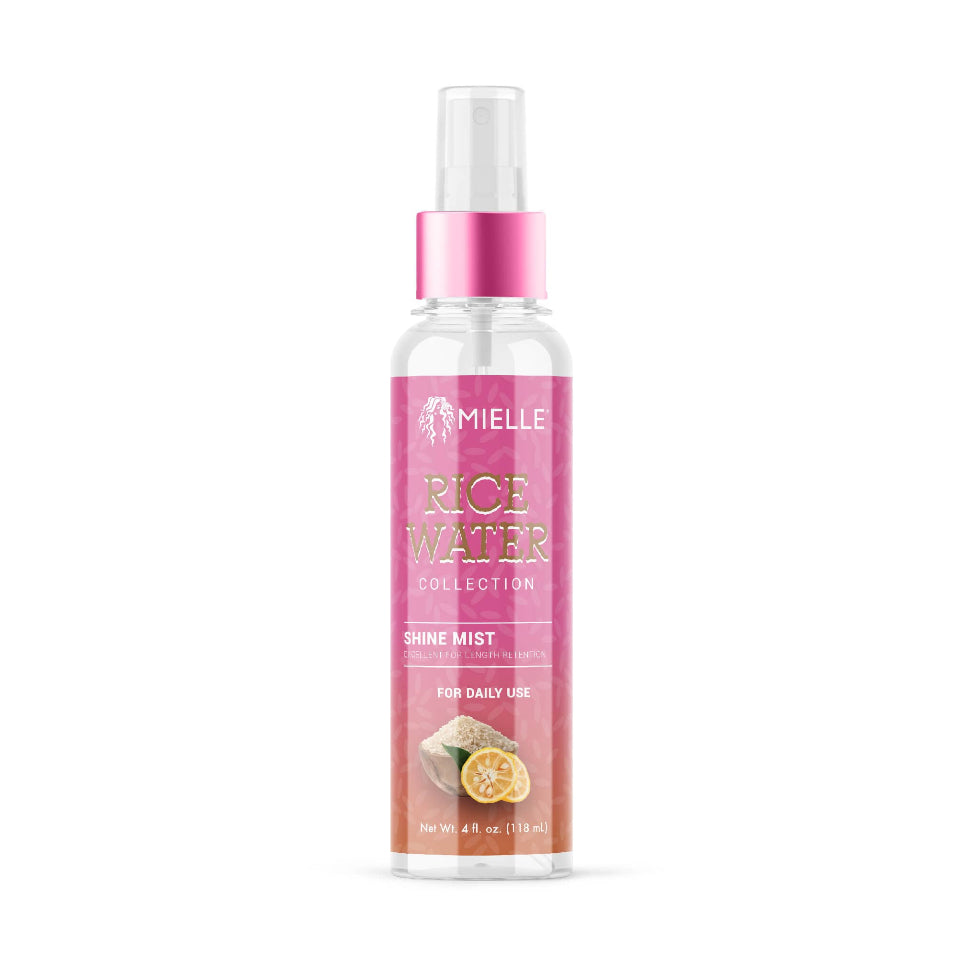 mielle rice water shine mist 4oz lightweight hydrating gloss boosting spray for shiny smooth frizz free healthy looking hair