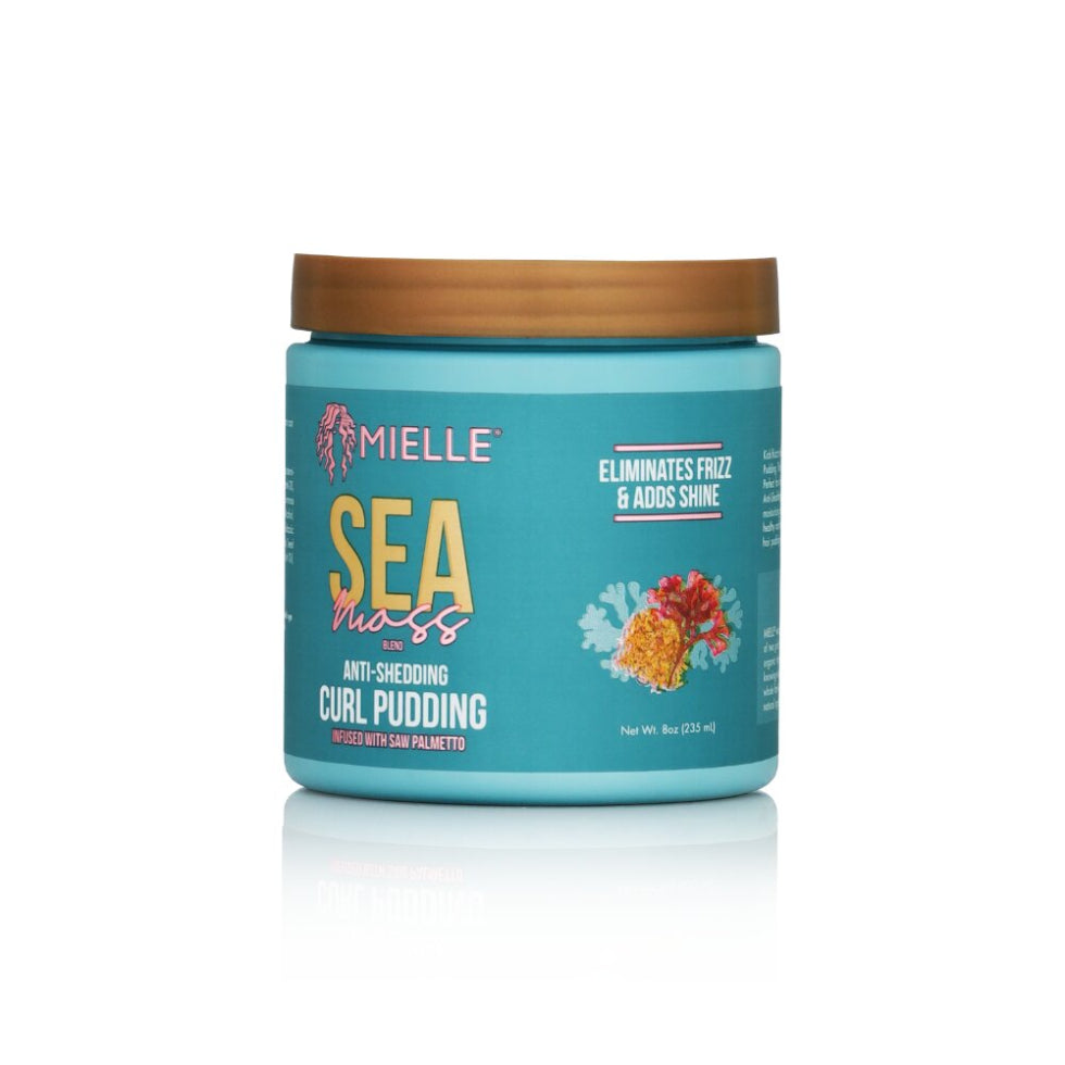 mielle sea moss curl pudding 8oz anti shedding frizz control shine enhancing styling cream for defined soft healthy curls