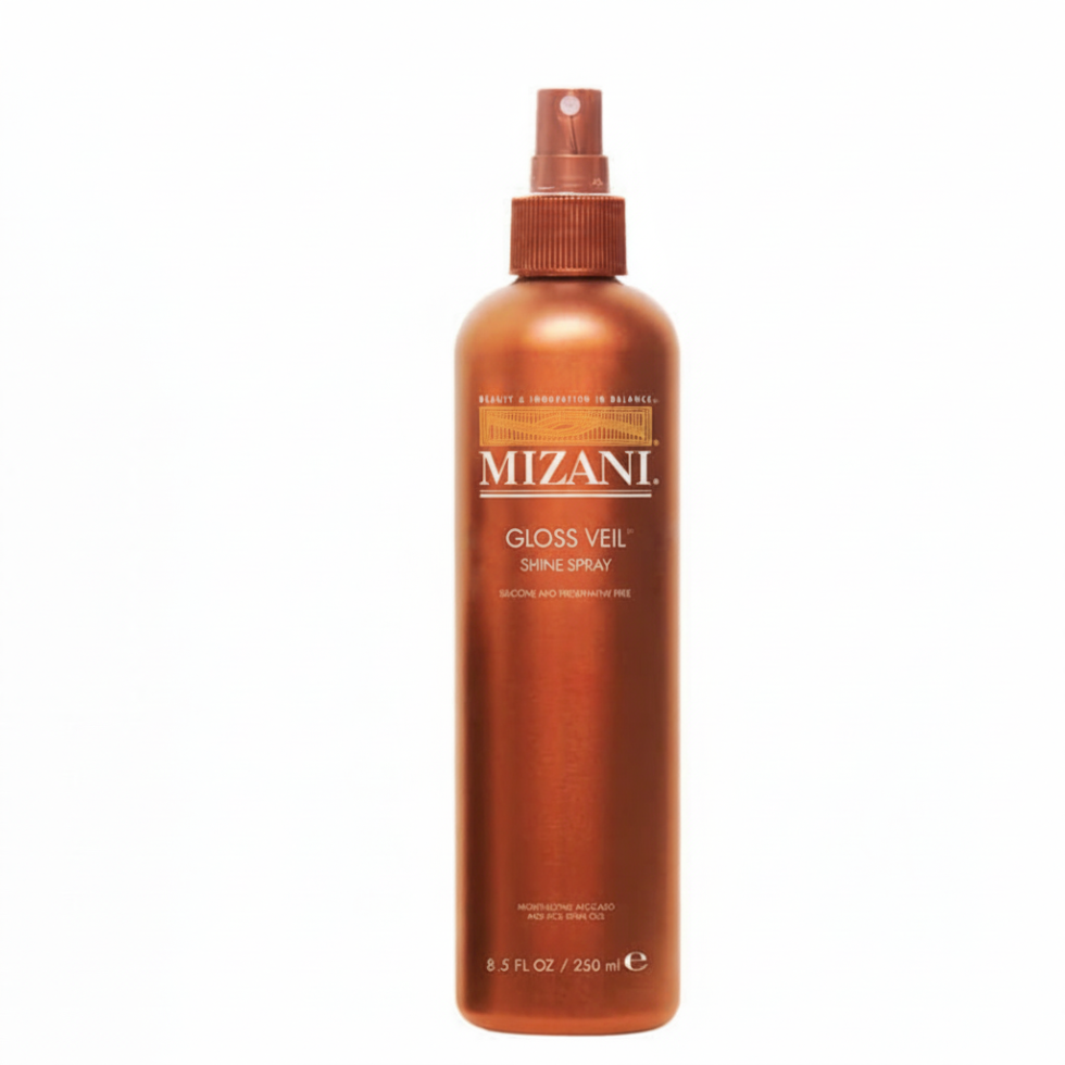 mizani gloss veil shine spray 250ml lightweight shine frizz control curly hair finishing spray