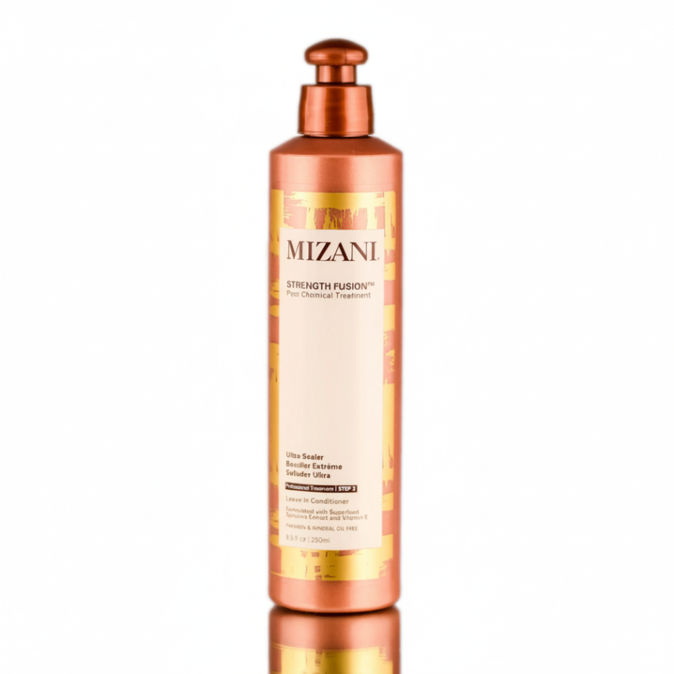 mizani strength fusion leave in conditioner 250ml heat protect seal strength hair care treatment