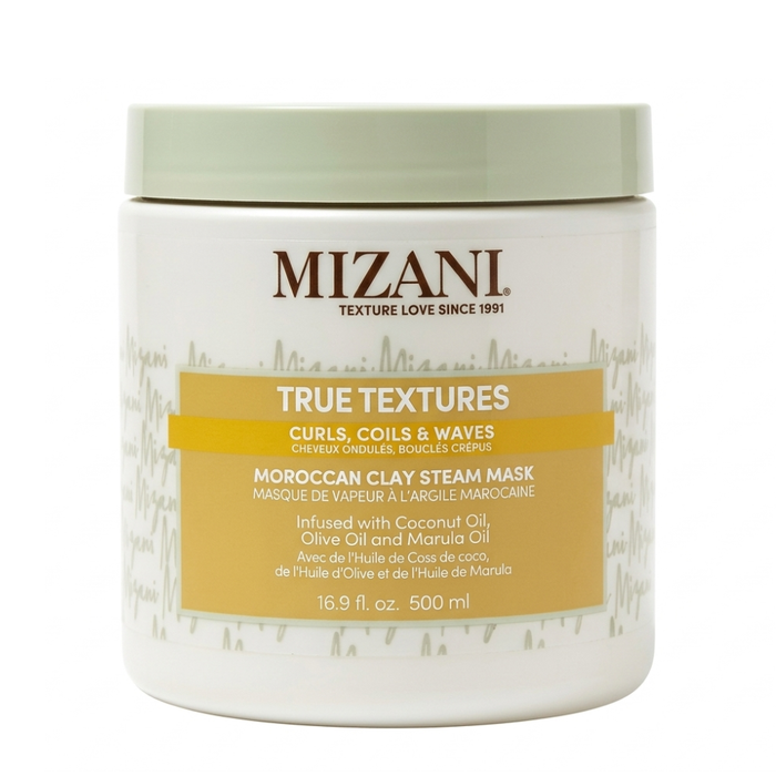mizani true textures moroccan clay steam mask 16.9oz curls coils waves deep hydrating hair treatment